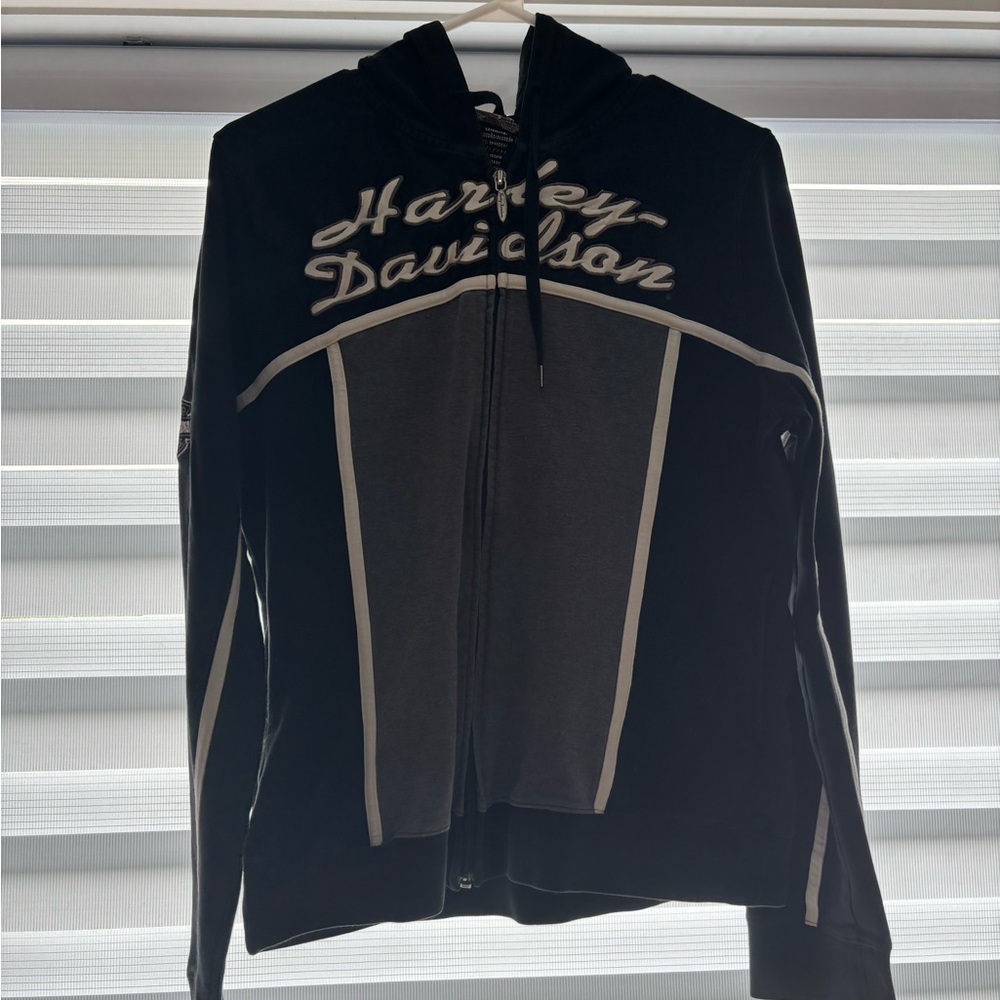 Vintage Harley-Davidson Black and Gray Women's Jacket